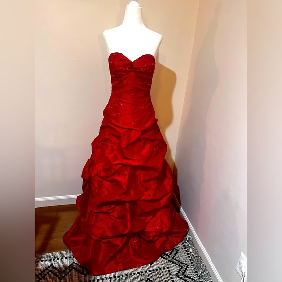 Jump Dresses & Skirts - Red Beaded Strapless Prom Dress